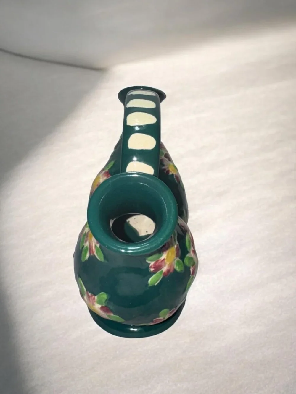 Hand-Painted Ceramic Double-Spout Oil & Vinegar Cruet With Floral Design